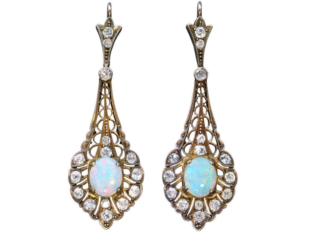 c1910 Opal & Diamond Earrings (on white background)