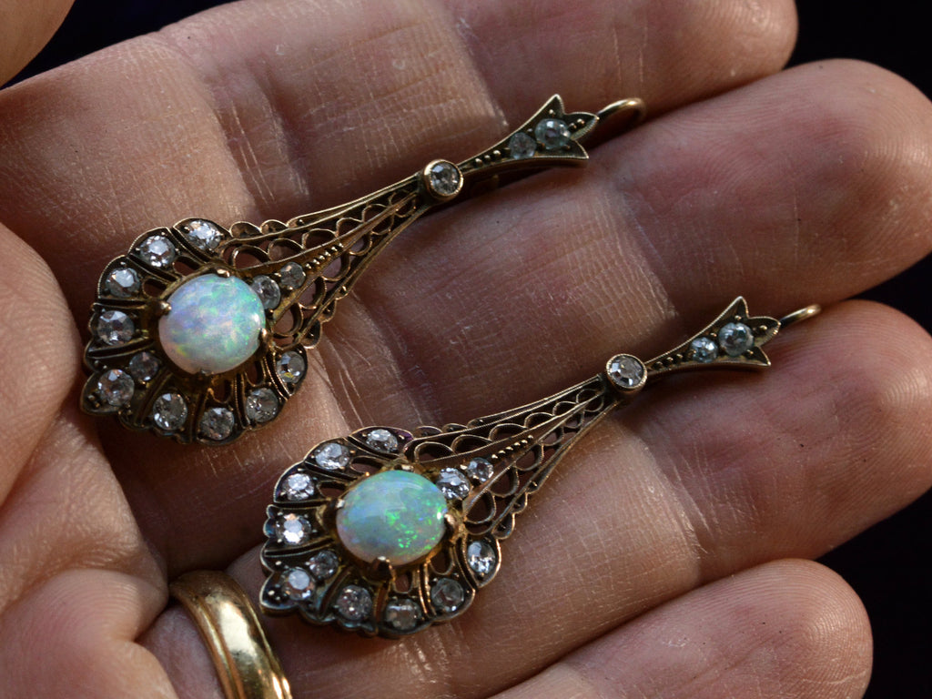 c1910 Opal & Diamond Earrings (on hand for scale)