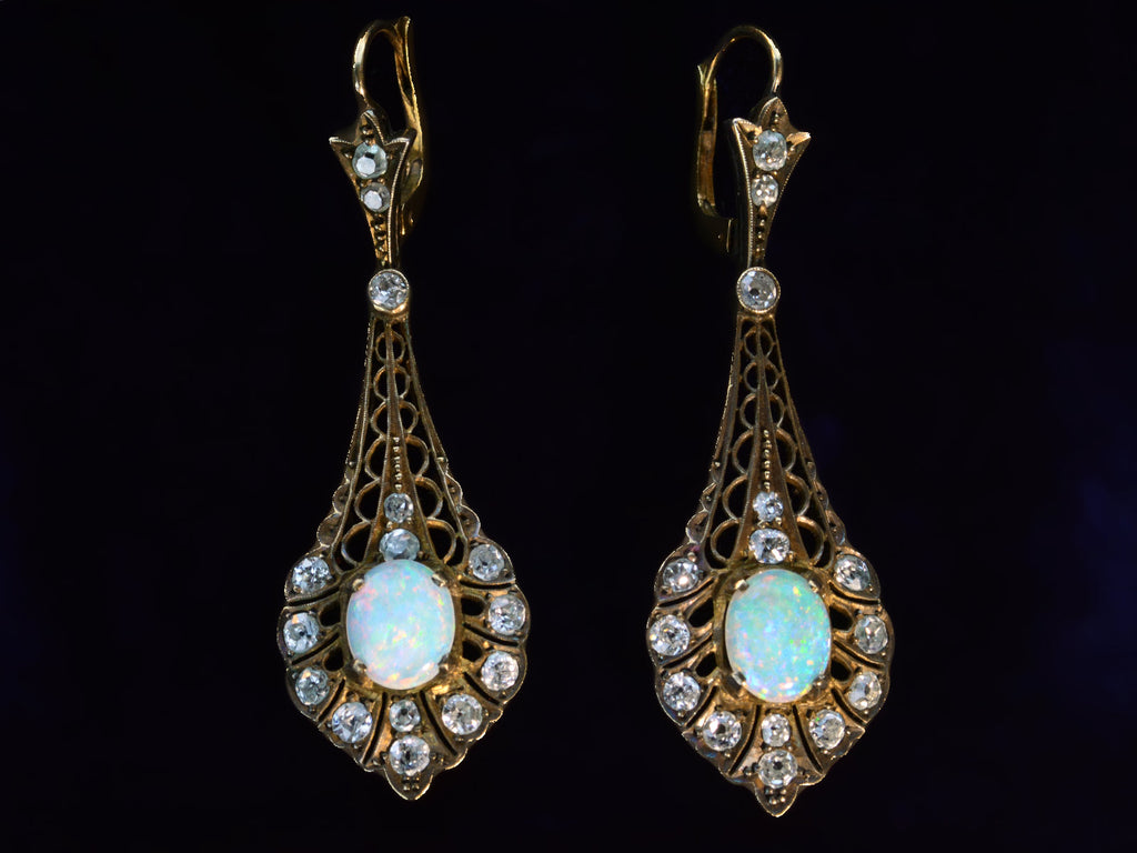 c1910 Opal & Diamond Earrings (on black background)