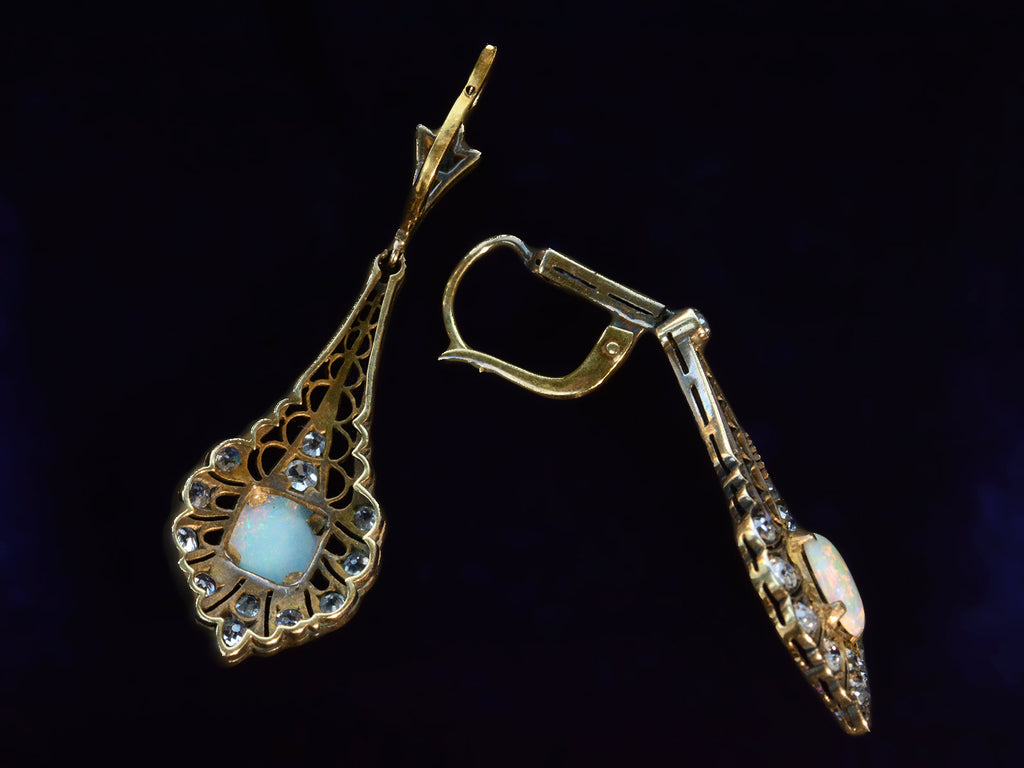c1910 Opal & Diamond Earrings (back & side view)