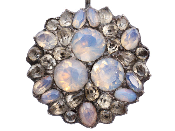 Detail view of Georgian opaline and clear paste pendant (on white background)