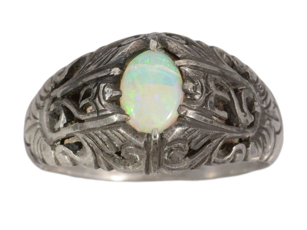 c1970 Silver Filigree Opal Ring (on white background)