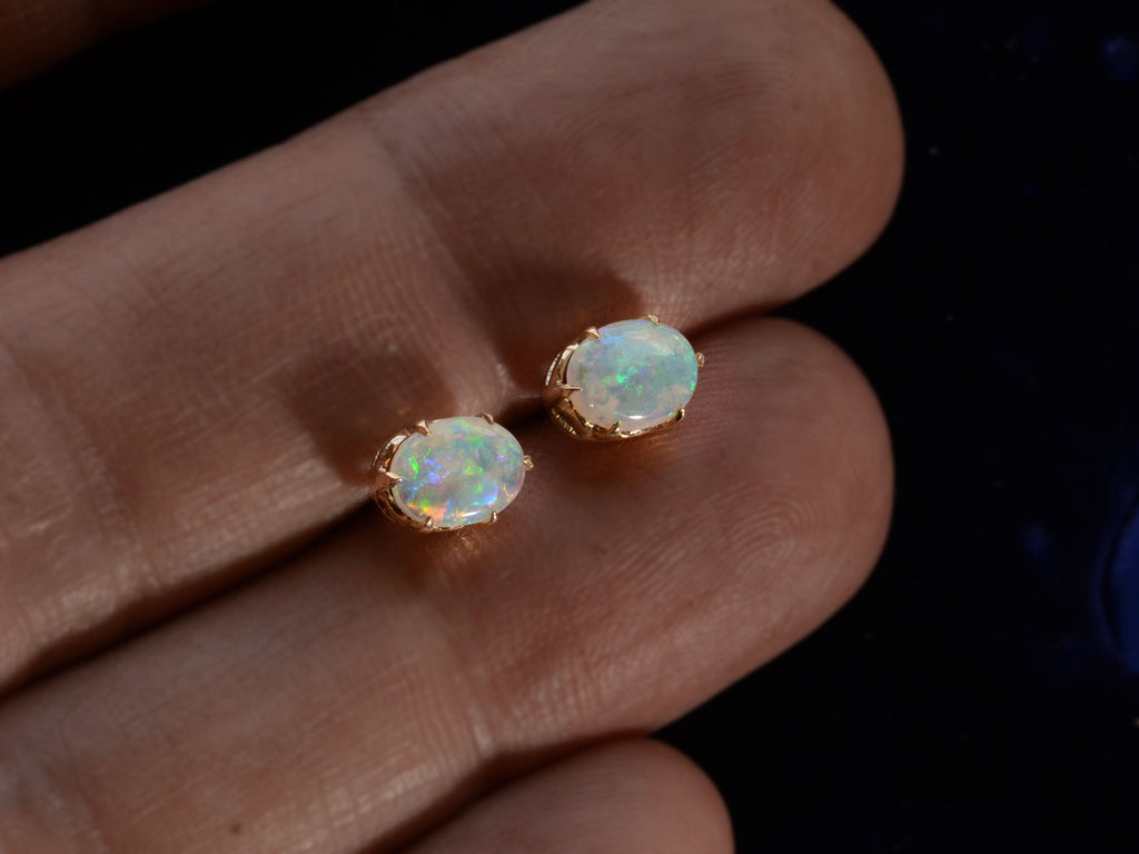 c1940 Opal Stud Earrings (on hand for scale)