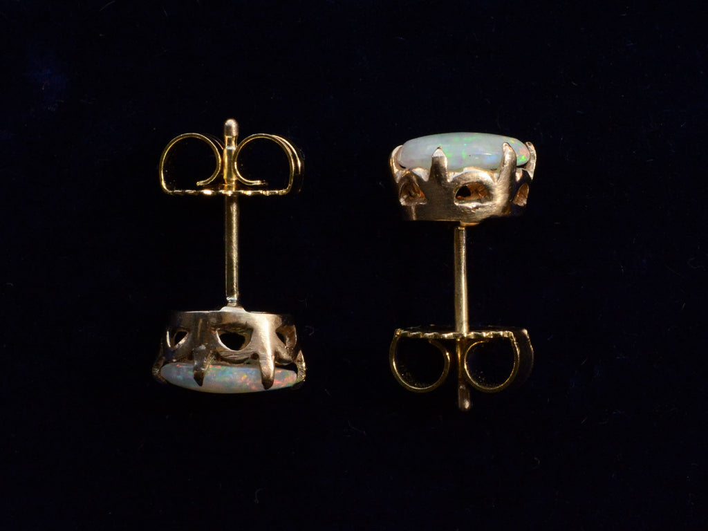 c1940 Opal Stud Earrings (side profile on black background)