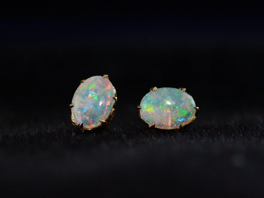 c1940 Opal Stud Earrings (on black background)