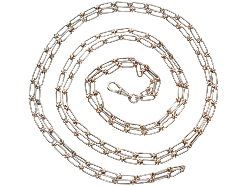 c1900 Long Silver and Gold Filled Chain (shown on white background)