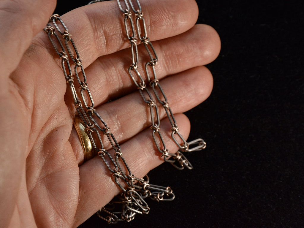 c1900 Long Silver and Gold Filled Chain (shown on hand for scale)