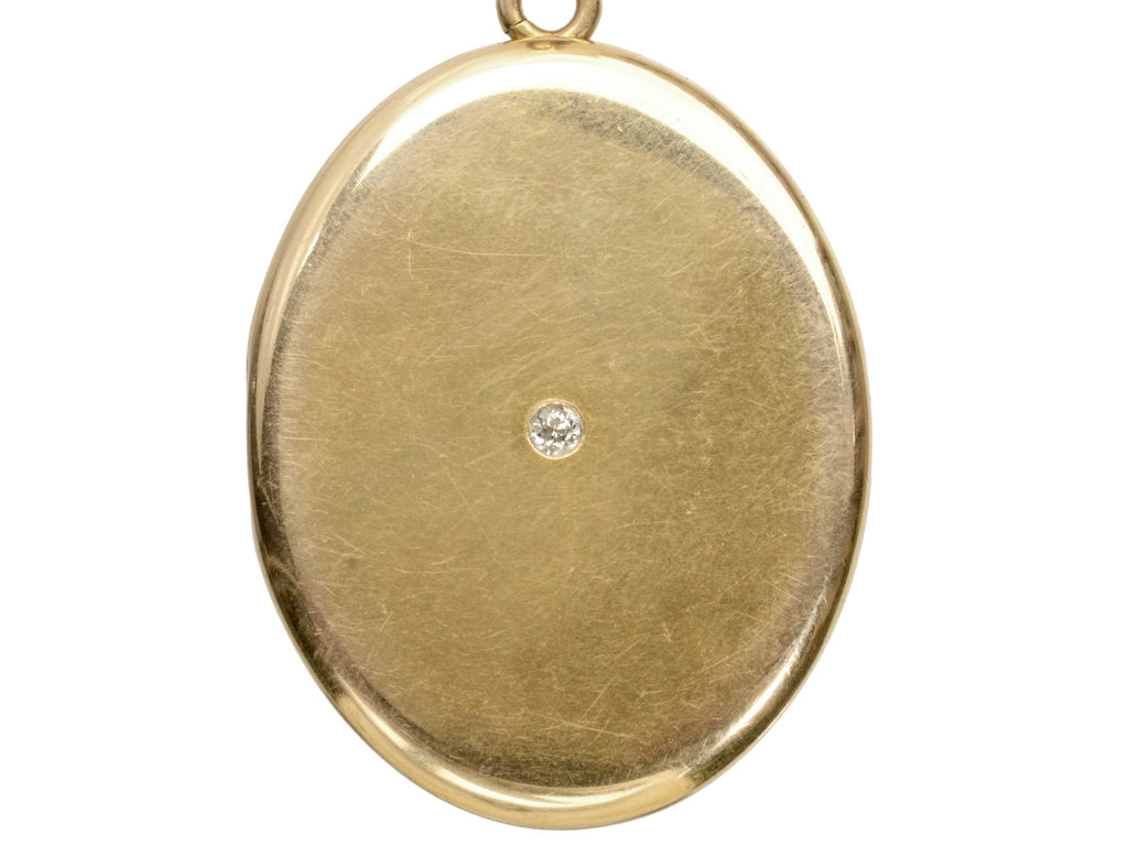 c1900 Large Oval Diamond Locket (on white background)