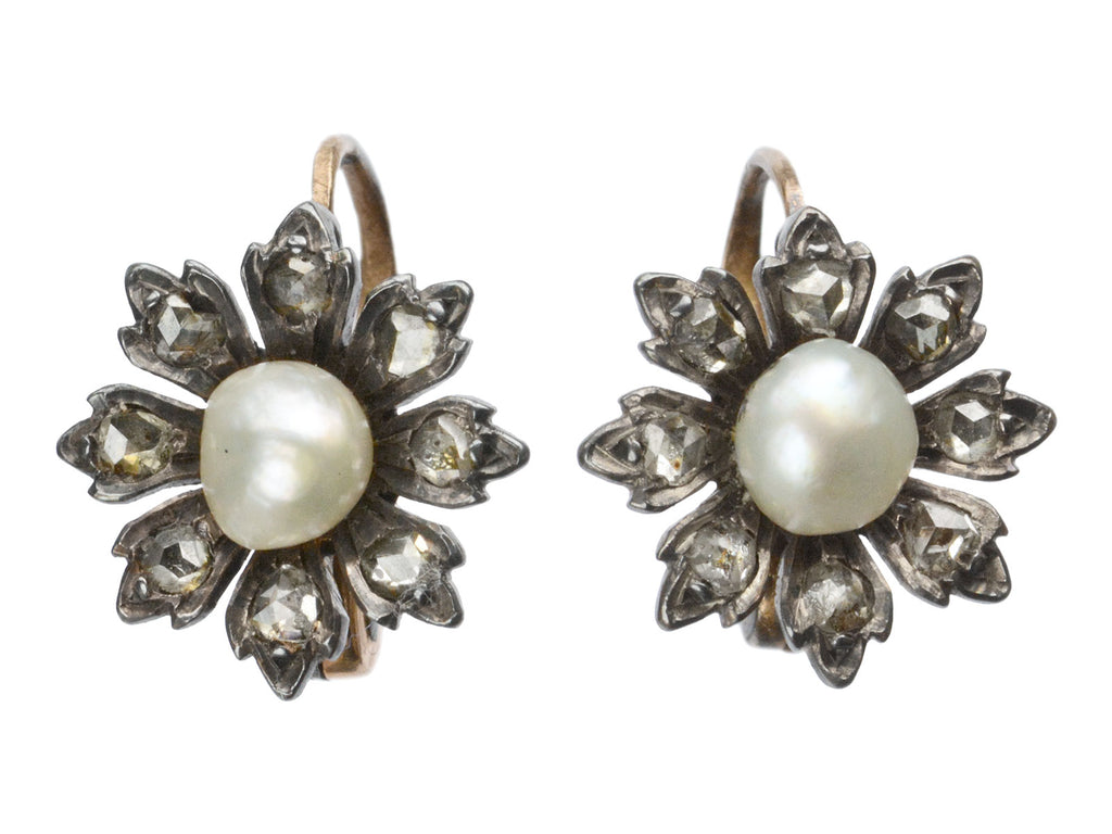 c1880 Pearl Flower Earrings (shown on white)