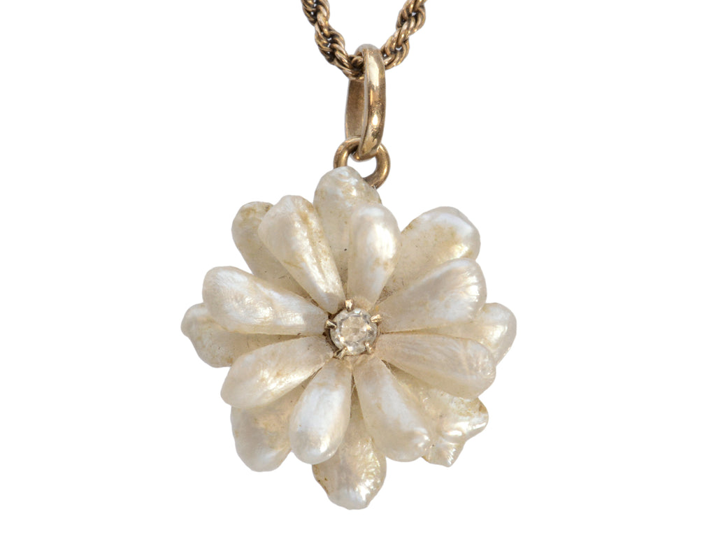 c1910 Pearl Flower Necklace (shown on white background)