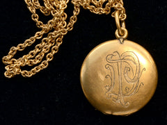 thumbnail of c1900 Pearl Locket Necklace (detail showing monogram on back)