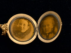 thumbnail of c1900 Pearl Locket Necklace (shown open with original photographs inside)