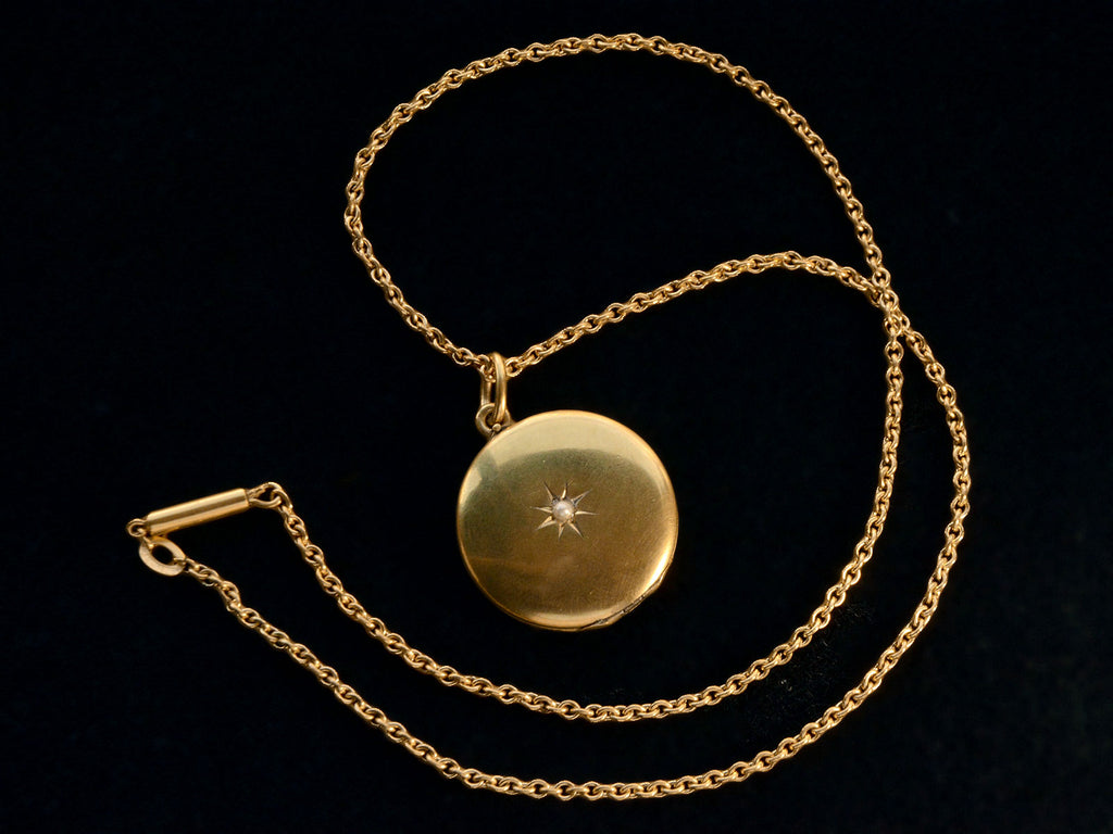 c1900 Pearl Locket Necklace (shown with chain)