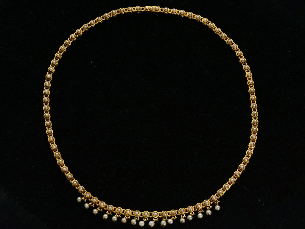 c1900 Edwardian Pearl Necklace (on black background)