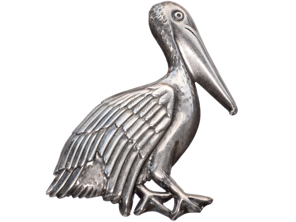 c1920 Silver Pelican Brooch (on white background)