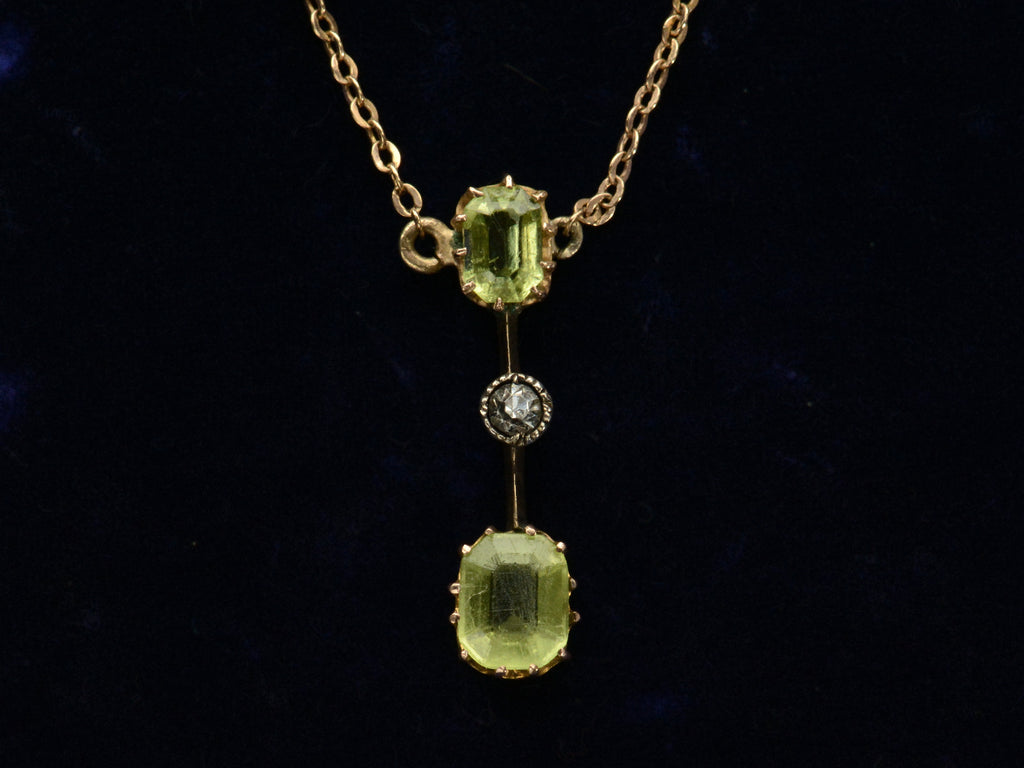 c1910 Peridot & Diamond Necklace (on black background)