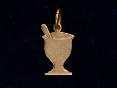 thumbnail of c1890 Gold Pharmacy Mortar and Pestle Charm, reverse side shown on black background