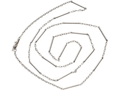 thumbnail of Art Deco platinum chain with cable and bar links, shown spiraled on white background.