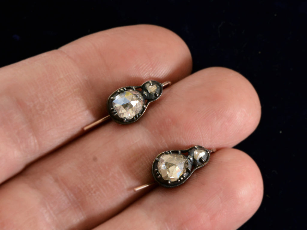 c1820 Rose Cut Diamond Earrings (on hand for scale)