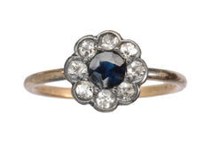 thumbnail of Antique silver topped gold ring with blue and white sapphires (shown on white background)