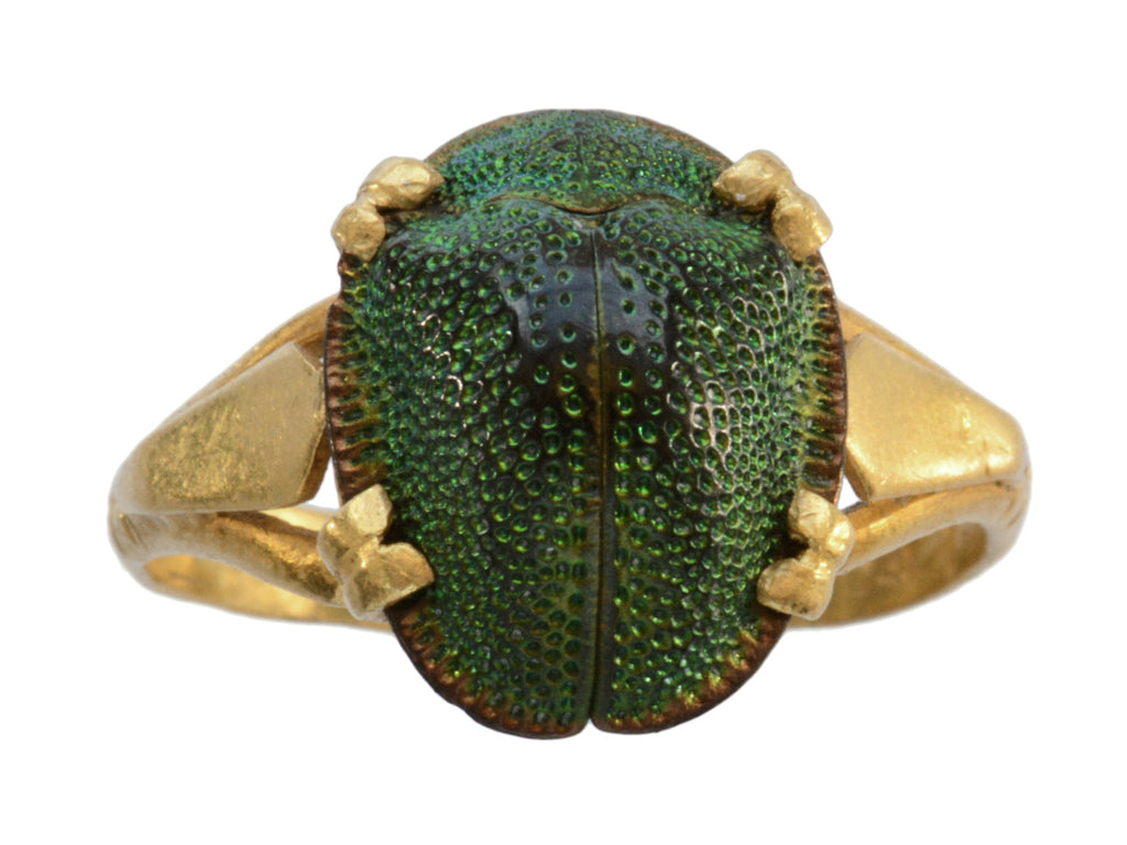 c1910 24K Yellow Gold Scarab Ring (on white background)