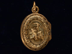 thumbnail of c1880 Gold Mosaic Scarab Locket (reverse side showing grape leaf design)