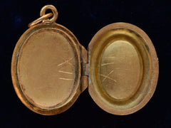 thumbnail of c1880 Gold Mosaic Scarab Locket (shown open on black background)