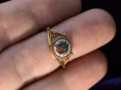 thumbnail of c1880 Mosaic Scarab Ring (on finger for scale)