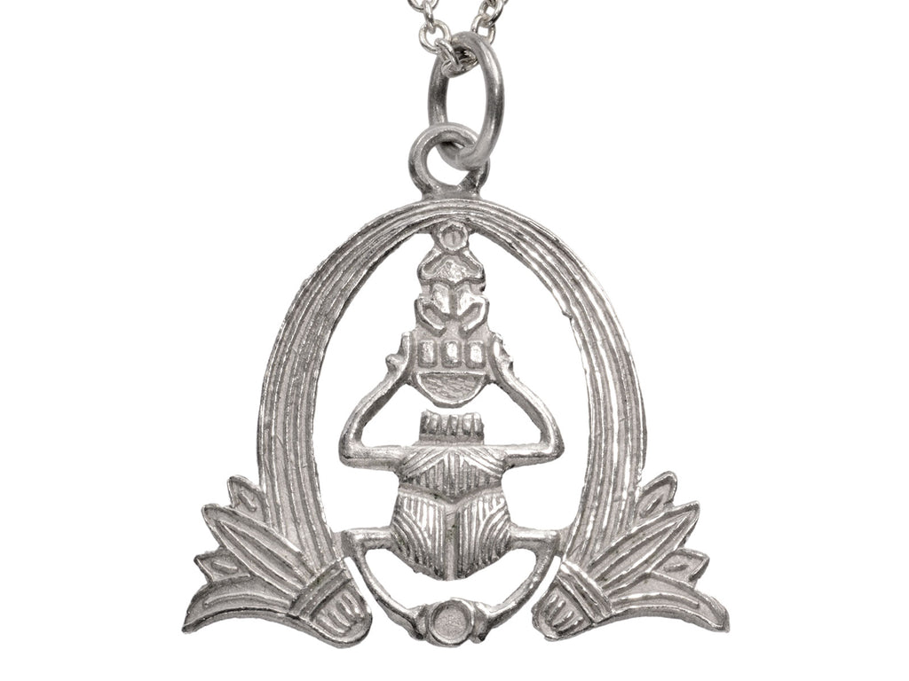 c1970 Egyptian Scarab Silver Pendant (shown on white background)