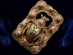 thumbnail of c1900 Scarab Sash Pin (on dark blue background)