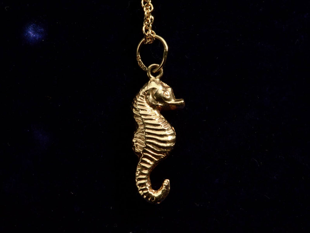 c1970 Gold Seahorse Necklace (on black background)
