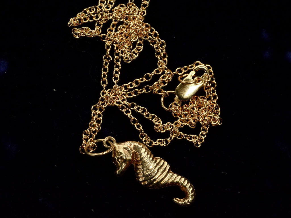 c1970 Gold Seahorse Necklace (side view)