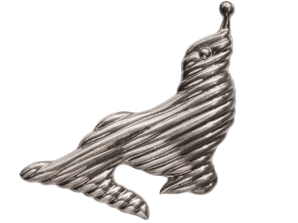 c1980 Silver Trained Seal Brooch (on white background)