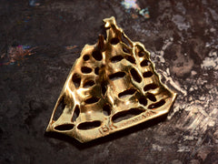 thumbnail of Back of c1960 Vintage Yellow Gold Tiffany & Co Tie Tack depicting a clipper ship, shown on dark background. Stamped "18K TIFFANY & CO."