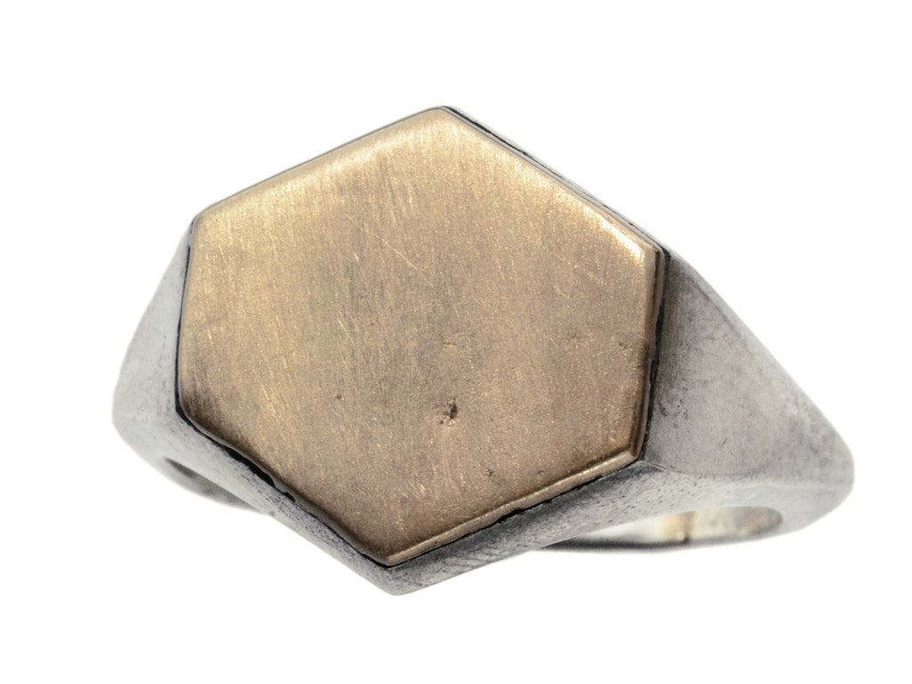 c1980 Hexagonal Silver Signet with Gold Top (shown on white background)