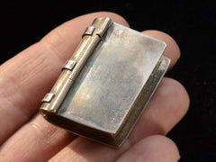 thumbnail of c1970 Silver Book Box (shown closed on hand for scale)