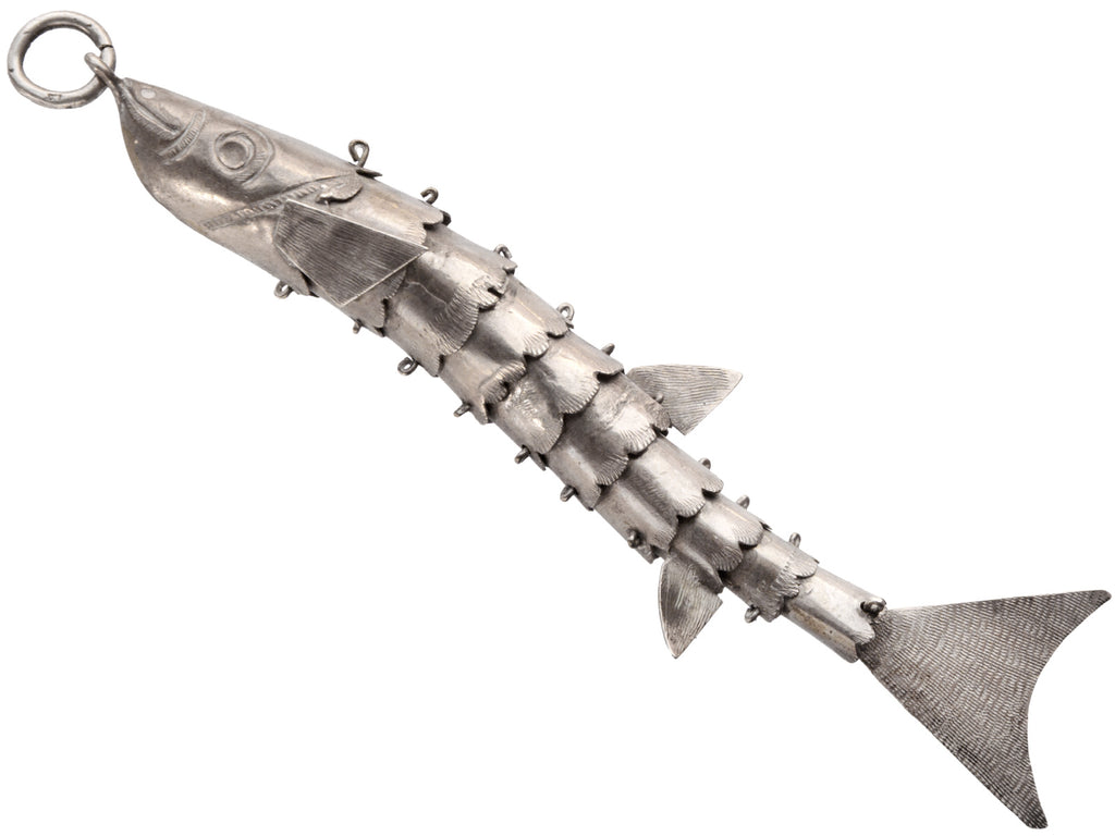 c1960 Articulated Silver Fish (shown on white background)