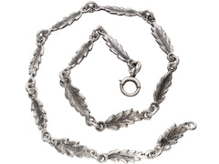 thumbnail of c1930 Silver Leaf Necklace (shown spiraled on white background)