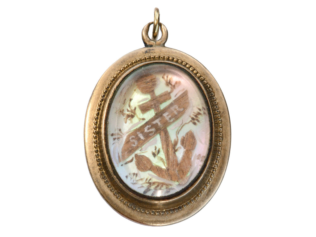 c1880 Hairwork Sister Pendant (on white background)