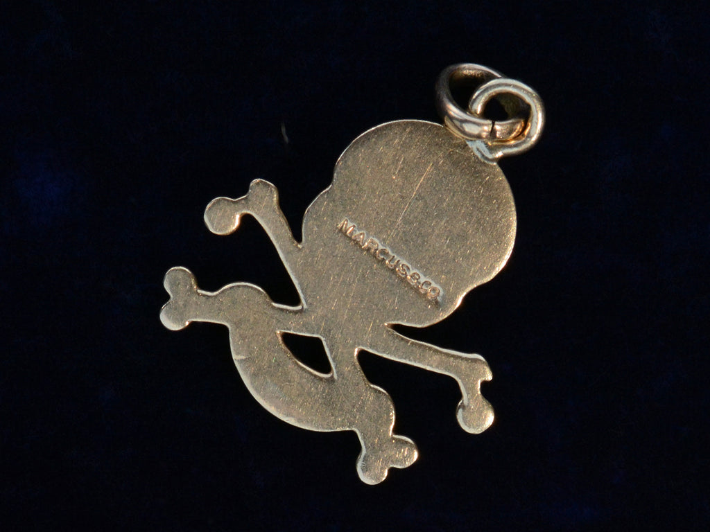 Reverse side of c1920 Skull & Bones Charm with "Marcus & Co" stamp (shown on black background)