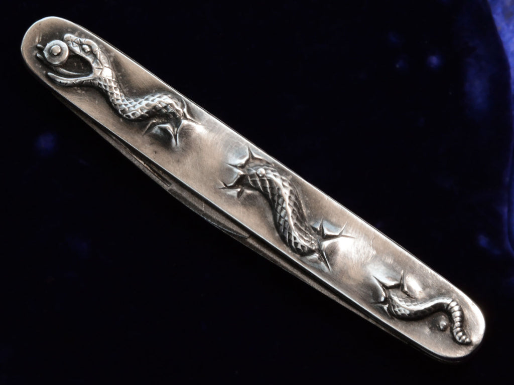 c1910 Silver Snake Knife (on dark blue background)