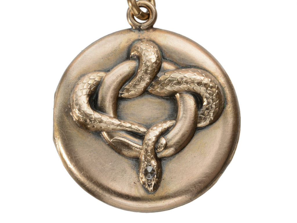 c1890 Rose Gold Colored Snake Locket with Diamond Head (shown on white background)