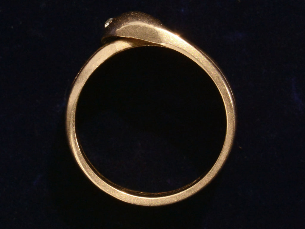 c1890 Diamond and Gold Snake Ring (side profile on black background)