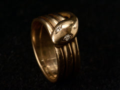 thumbnail of c1890 Diamond and Gold Snake Ring (angled view on black background)