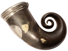 thumbnail of Side profile of c1811 Dark Brown Ram's Horn Snuff Box (shown on white background)