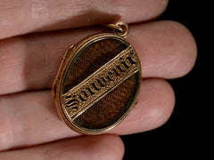 thumbnail of c1860 "Souvenir" Locket (on hand for scale)