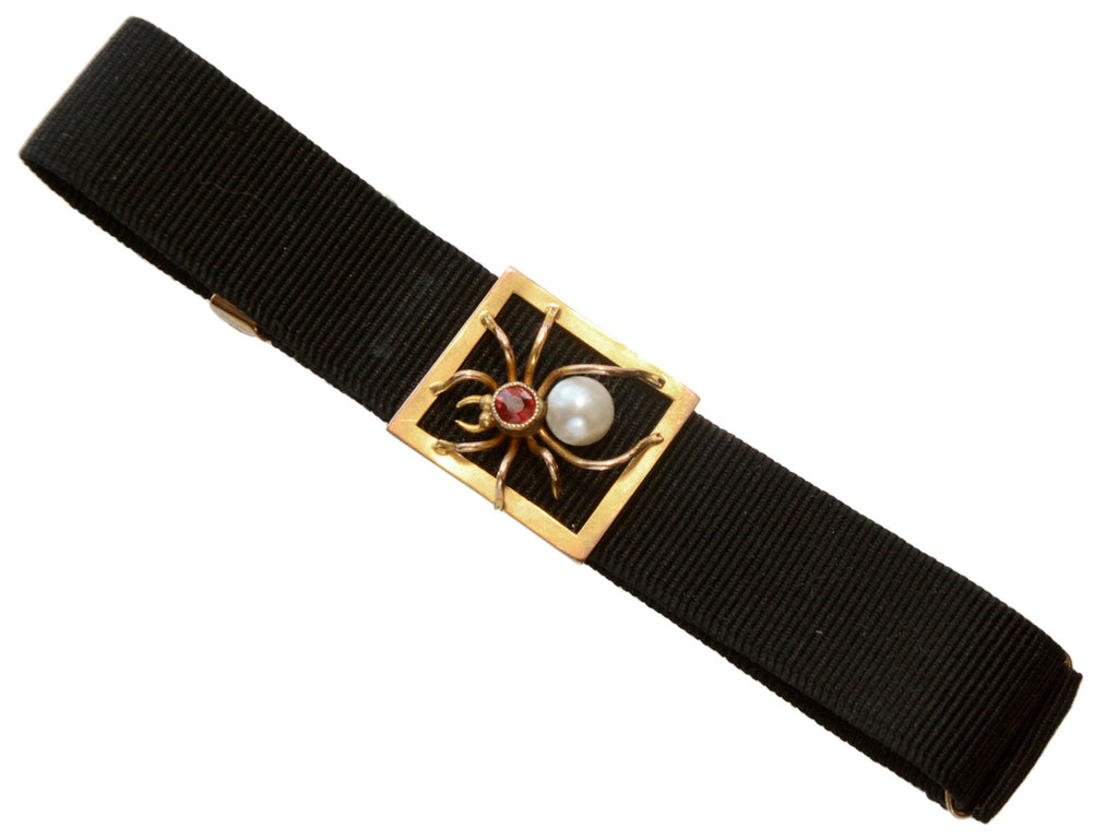 c1900 Spider Bracelet on Black Ribbon (shown on white background)
