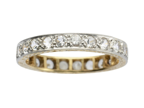 c1920 Gold and Platinum Eternity Band Set with White Spinels (on white background)