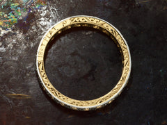 thumbnail of Side profile of c1920 Gold and Platinum Eternity Band showing hand engraved marks "18 CT PLAT N"
