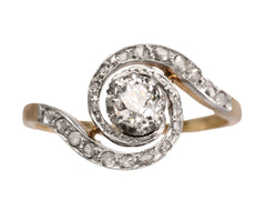 thumbnail of Antique Art Nouveau spiral form with diamonds in platinum-topped gold, shown on white background.